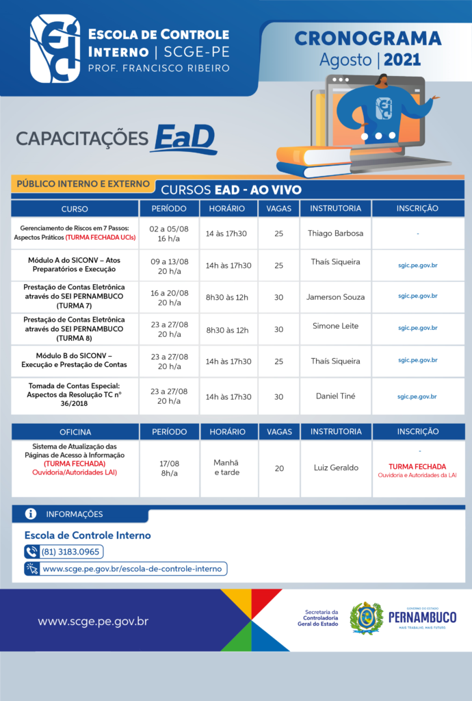 Escola de Controle Interno segue com programação on-line do mês de agosto